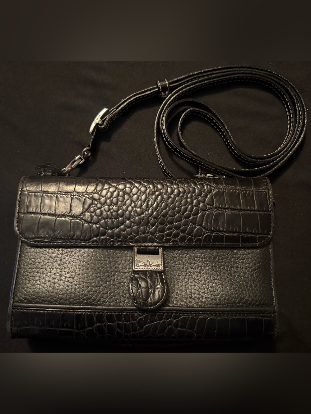 Vintage- Brighton- Croc Embossed Leather Organizer Crossbody Bag- EUC